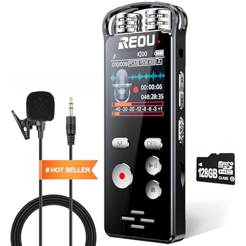 136GB Digital Voice Recorder with Playback for Lectures Meetings - REOU 9868 Hours Sound Audio Recorder Dictaphone Recording Device with Microphone, Voice Activated, Level Control, USB-C,Password Cover