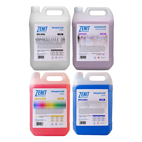 4 x 5 litros | Pack 3 detergentes textiles y 1 suavizante | Ropa blanca, ropa de color, ropa negra y suavizante fragancia | Limpieza profesional Cover