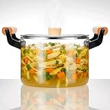 Glass Simmer Pot with Wooden Handle, Ollas de Vidrio para Cocinar en Estufa, Clear Cooking Pot with Lid for Stove Top, Heat-Resistant, Food-Grade, Energy Saving, Easy to Clean (2.5L)