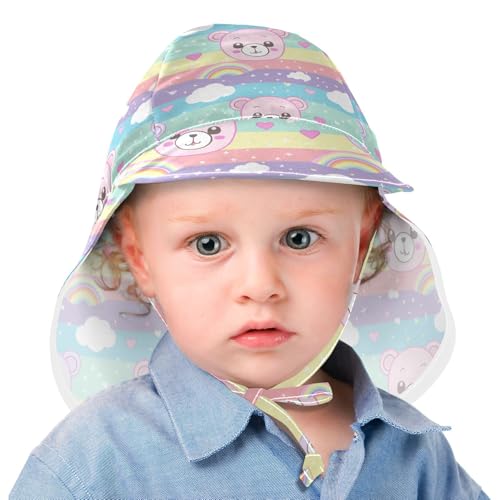 Bear Cartoon Toddlers Sun Hats Toddler Boy Beach Bucket Hat Baby Girls UPF 50+ Protection Neck Flap Beach Essentials2