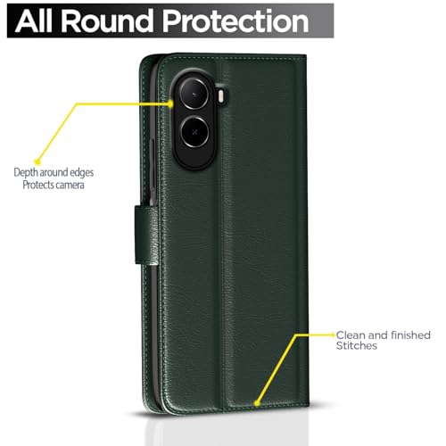 Image of Pikkme Flip Cover for Mi Redmi A7 Pro /Poco C85x 5G / C81 Leather Finish | Inside TPU with Card Pockets | Wallet Stand and Shock Proof | Complete Protection Flip Case (Green)