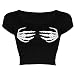 Thever Women Ladies Halloween Short Cap Sleeve Skeleton Hand Print Crop Top (M/L(10-12), Black)