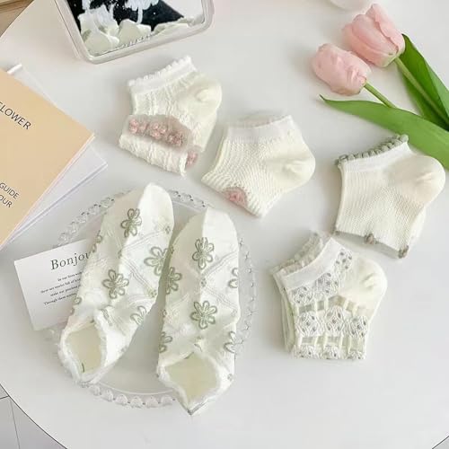 3 pairs - spring and summer thin glass silk lace mesh breathable relief flower shallow boat socks4