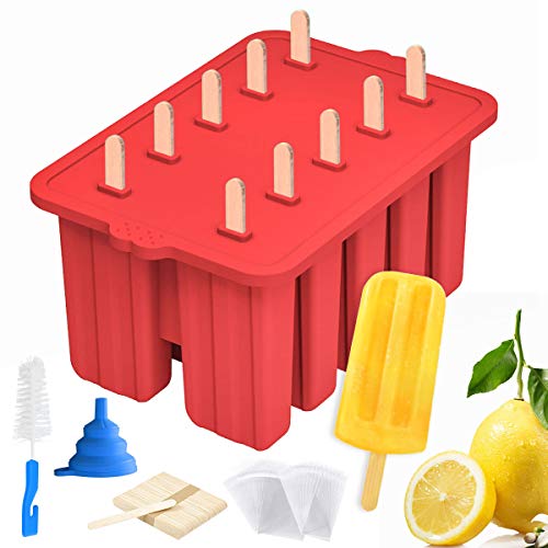 Silicone Popsicle Molds Maker,Large Homemade ICE Pop Molds Food Grade BPA Free Popsicle Mold with 50 Popsicle Sticks 50 Popsicle Bags,Funnel,Cleaning Brush(Red)