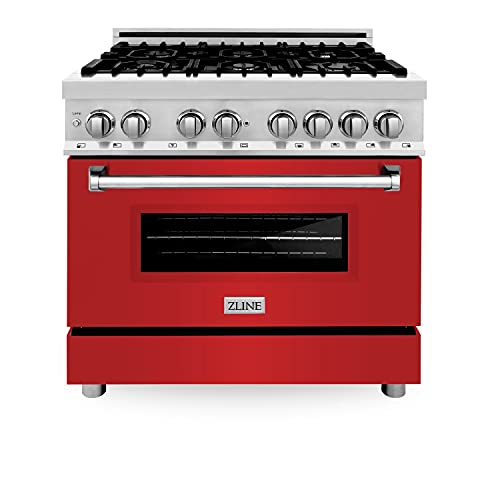 Zline 36" 4.6 Cu. Ft. Dual Fuel Range With Gas Stove And Electric Oven With Color Door Options (Ra36) (Red Matte) #TOP3