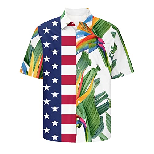 Imossad Independence Day Shirts For Men Turndown Neck Button Closure Short Sleeve T Shirt American Flag 3D Graphic Print Tees #TOP3