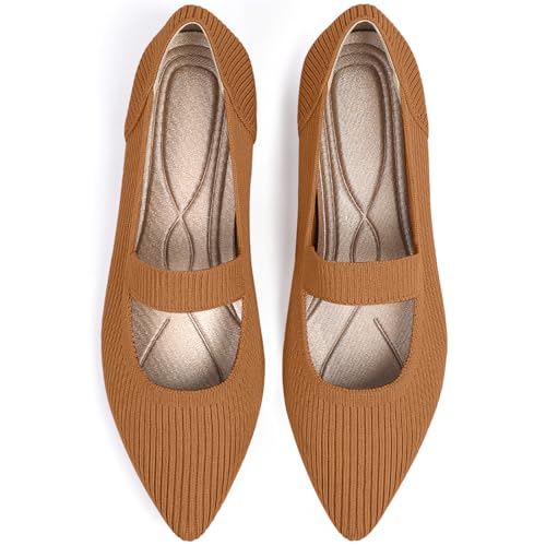 Image of TINGRISE Women's Flats Shoes Pointed Toe Knit Washable Ballet Comfortable Dressy Mary Jane Flat