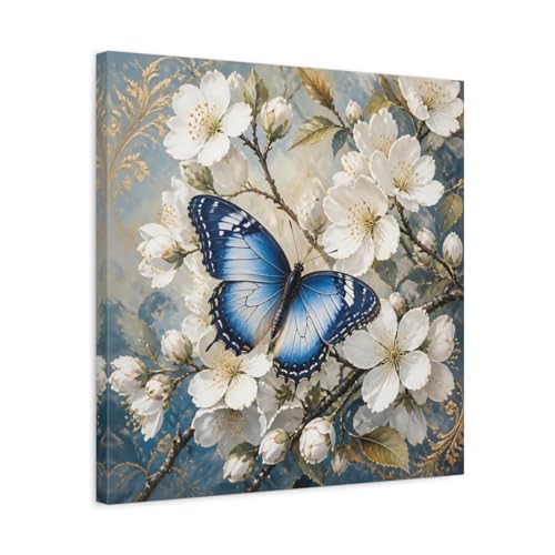 Impression sur toile papillon bleu avec châssis épais de 3cm