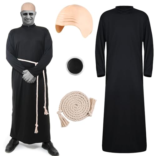 Kavoc 4Pcs Halloween Costume Accessories Set Including Bald Cap Priest Robe White Rope for Priest Cosplay Supplies (XL)