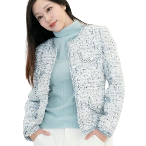 Veste tweed col rond style français avec dentelle pour rompre la monotonie