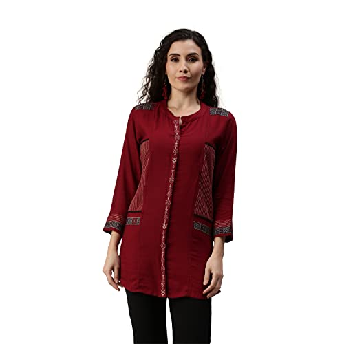 Image of SheWill Cotton Blend Stripe Print Embroidered A-Line Tunic