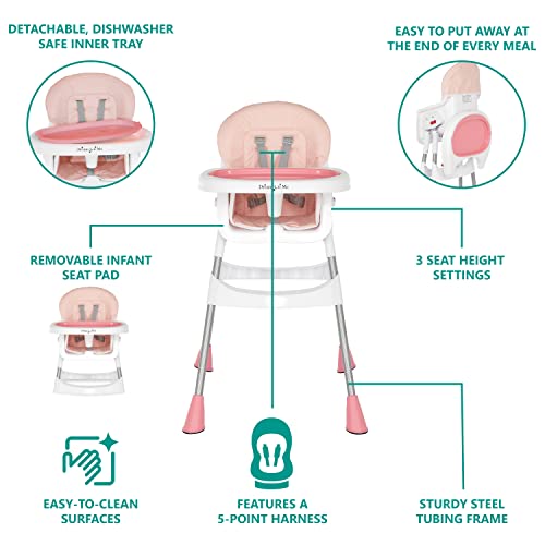 Dream On Me Portable 2-In-1 Tabletalk High Chair, Convertible Compact High Chair, Light Weight Portable Highchair, Pink #TOP3