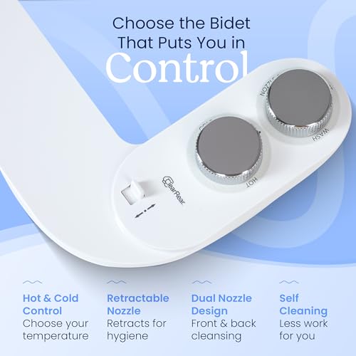 Image of CLEAR REAR Bidet Attachment for Toilet Seat - Non-Electric with Self Cleaning Nozzle, Leak Proof Connectors, Adjustable Water Spray, Rear & Feminine Wash - Hygienic Bathroom Upgrades (Warm & Cold)