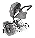 Bayer CHIC 2000 2000-Passeggino Combinato Linus 3 in 1 per Bambole con seggiolino per Auto, Colore Jeans Grigi, 592 76