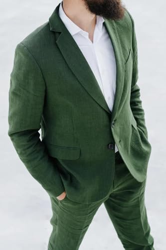 2 Piece Men's Linen Suits Set Slim Fit Summer Blazer Pants Sets Tuxedo Jacket Casual Formal Wedding Beach Party2