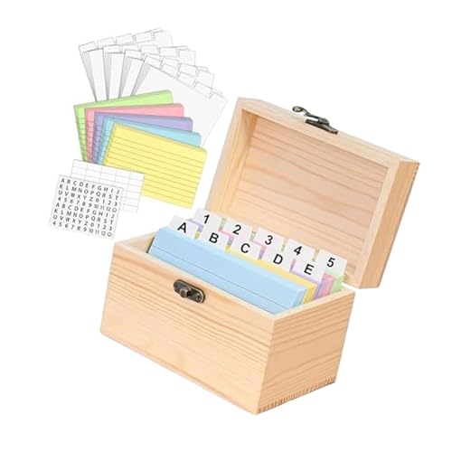 Sturdy Wooden Indexes Card Storage Box 150 Assorted Color Cards Built in Writing Guides for Organized Note Documents Card Storag