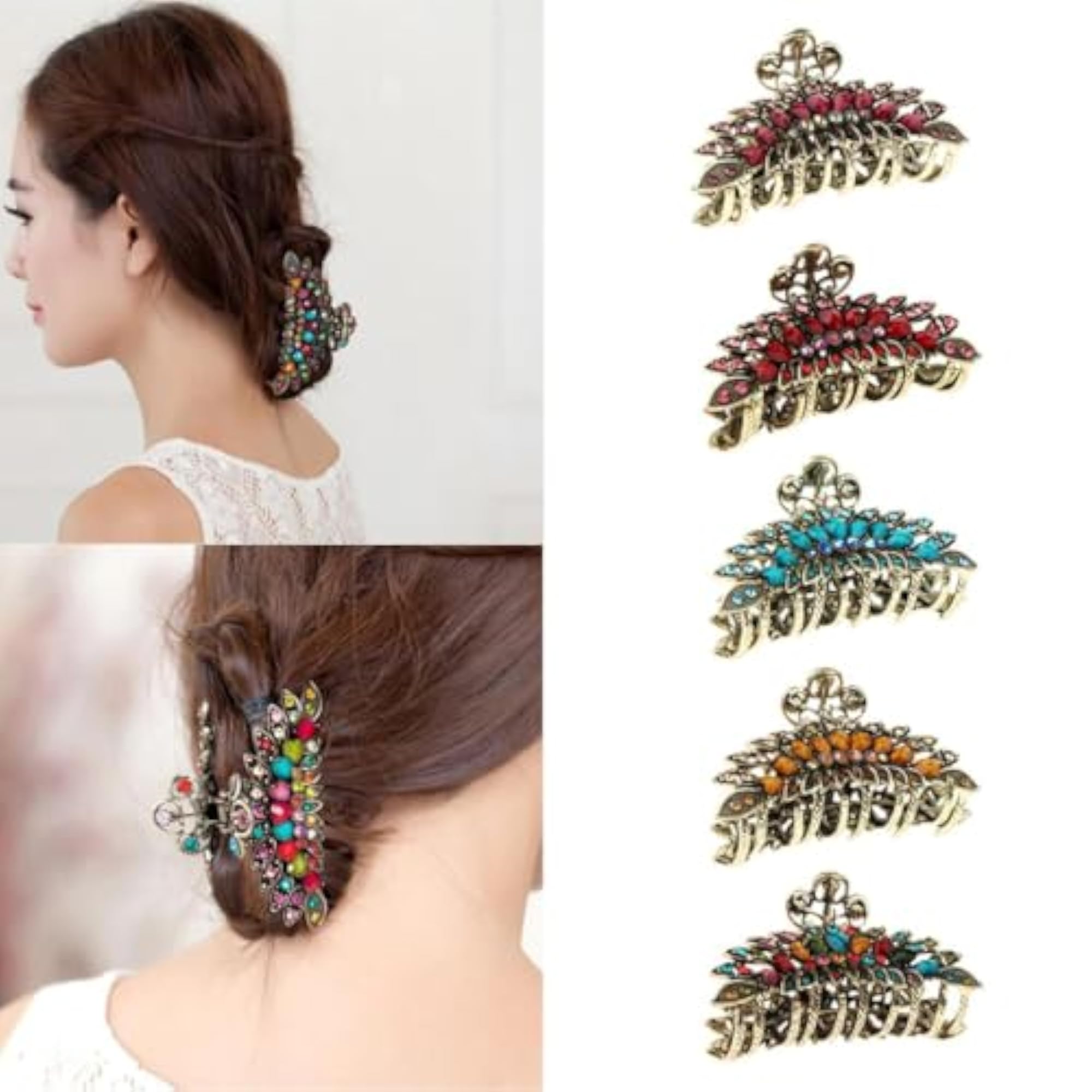 5pc Large Hair Claw Jaw Clips with Rhinestones