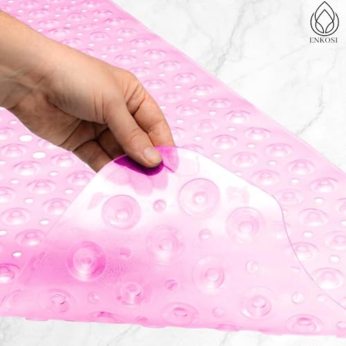 Image of ENKOSI Bath Mat - Large Non Slip Bathtub & Shower Mat - Extra Long 40 X 16 Inch Bathroom Mats for Tub Nonslip Anti Slip Bathmats (40X16 Clear Pink 1-Pack)