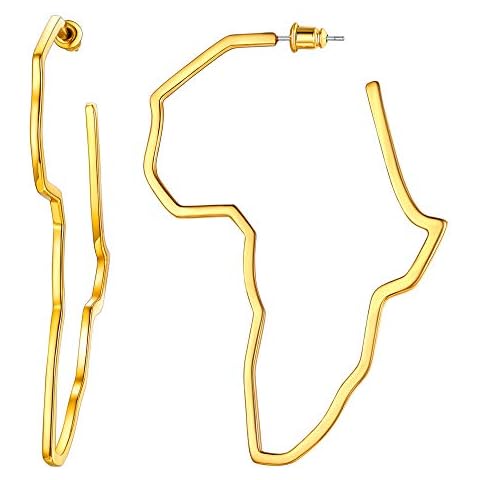 U7 Africa Earrings Women Gold Plated Hoop Earring Large Stud African Map Earings Jewellery For Girls Cover