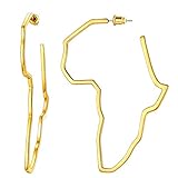 U7 African Map Earrings, 18K Gold Plated Lightweight Dangle Earrings with Silver Post Extra Large Statement Hip Hop Africa Shape Earrings for Women
