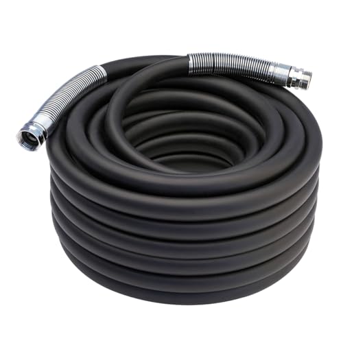 Image of Guitrees 2026 Upgraded Garden Hose 75FT x 3 /4 inch, Heavy Duty Rubber Water Hose with Five Layered Braiding, Swivel male and female Nickel-plated Brass Fittings, 1200PSI Burst, 300PSI Working (Black)