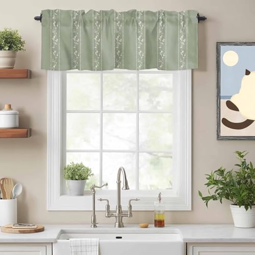カフェカーテン 小窓用 107×30cm 春らしい 花の枝 フレッシュ ブ グリーン カーテン UVカット 防寒 保温 おしゃれ 省エネ 洗える 間仕切り 目隠し 書斎 喫茶店 洗面所 店舗飾り [2]