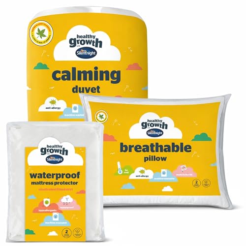 Silentnight Healthy Growth Bed Set - 10.5 Tog Calming Weighted Duvet - Kids Breathable Pillow - Waterproof Mattress Protector - Complete Bed for Kids - Single