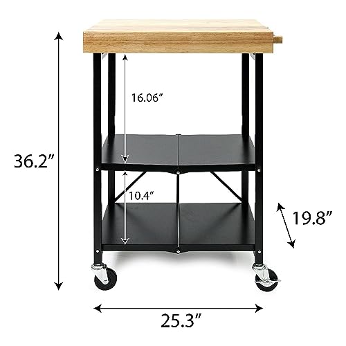 Origami Folding Kitchen Cart on Wheels, 3-Tier Foldable Rolling Cart - Chefs Outdoor Cart for Wine and Food, Microwave Cart, Plating Shelf