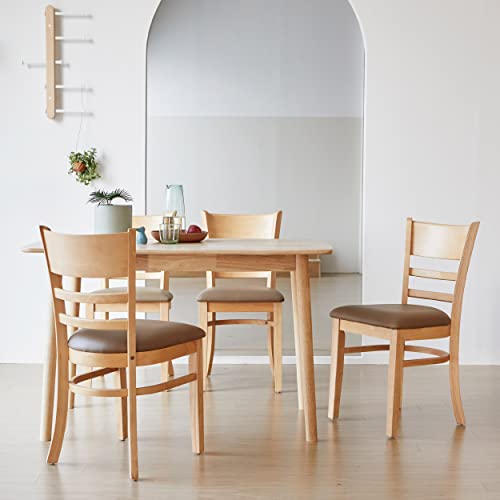Livinia Cabin Dining Chair Set Of 2, Solid Malaysian Oak Pu Leather Upholstered Cushion Seat Wooden Ladder Back Side Chairs (Natural-Oak) #TOP4