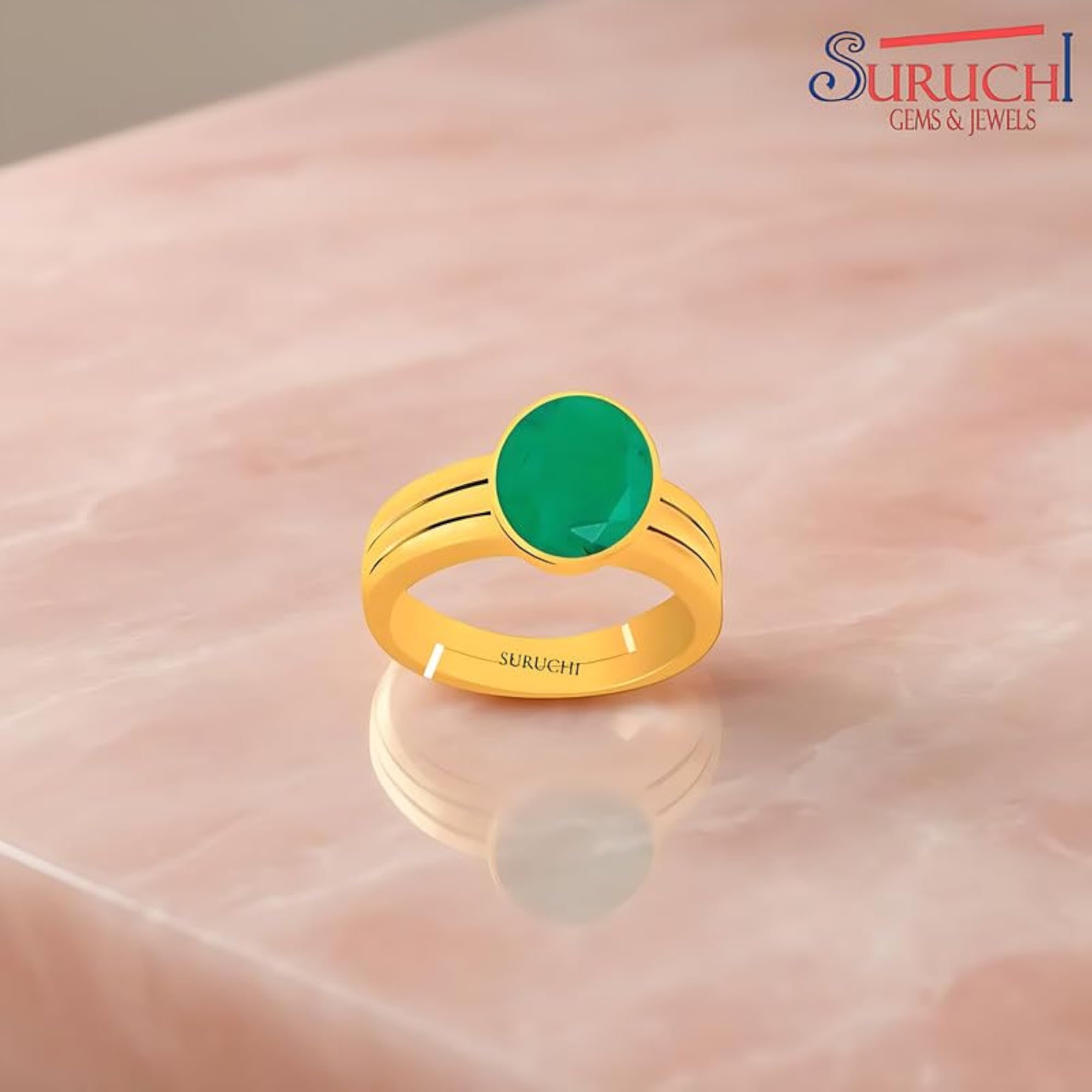 22K Gold Plated Emerald Astrological Gemstone Adjustable Ring, 9.25 Ratti