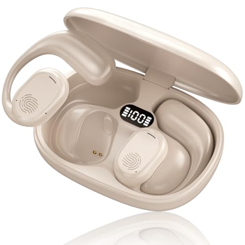 Image of JS272 OWS Open Ear TWS Earbuds | 50 Hrs of Playtime | Bluetooth v5.4 with AI-ENC | Skin Friendly Ear Hook | Environmental Awareness | 45ms Low Latency Gaming | IPX5 Water Resistant (Beige)