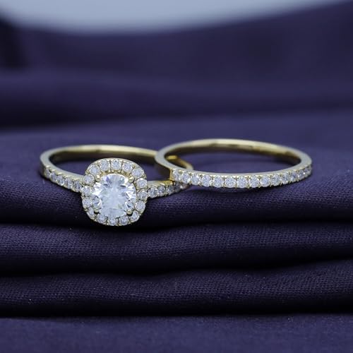 SAVEARTH DIAMONDS 1 Cttw Round Lab Created Moissanite & Lab Grown Diamond Double Halo Bridal Set Wedding Ring In 925 Sterling Silver 10K & 14K Solid Gold (1.00 Cttw),Gift For Her4