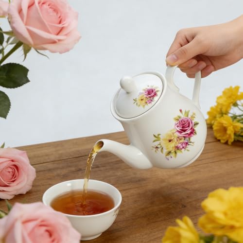Image of European Style Porcelain Teapot, Coffee Tea Water Pot Vintage Ceramic Kettle (50oz)