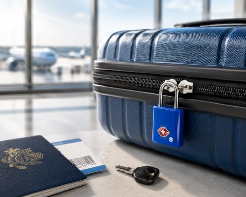 Image of QUIRA TSA Approved Travel Padlock with Key, Luggage Lock for Suitcase, Backpack, Locker & Travel Bags, Heavy Duty Security Lock (Blue)