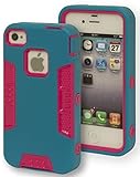 Bastex Heavy Duty Robotic Design Hybrid Teal Rubberized Case with Pink Hard Insert for Apple iPhone 4, 4g, 4s 4gs