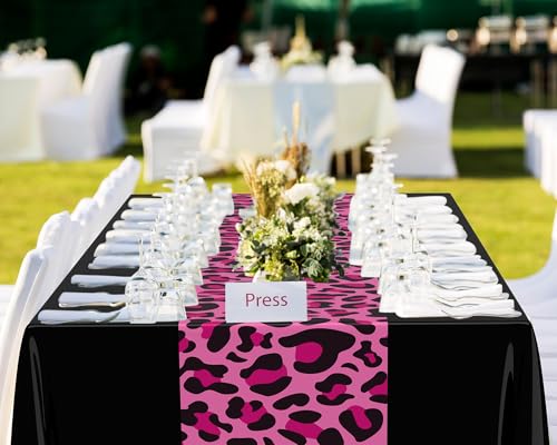Image of Buryeah Leopard Print Tablecloth 54 x 108'' Leopard Plastic Table Cover Disposable Safari Animal Cheetah Print Party Decorations for Baby Shower Wedding Birthday Party Favors (Pink Black,3 Pcs)