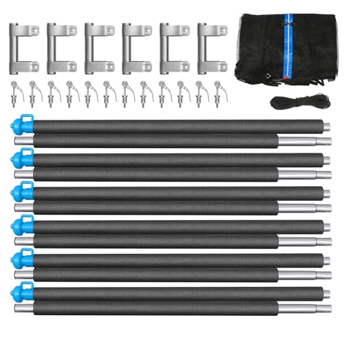 Zoomster Trampoline Replacement Enclosure Poles with Clamp and Hardware Fits 6 Straight Poles Trampoline (No Tool Needed. Can be Assembled by only one Adult) (14FT Pole with Net)