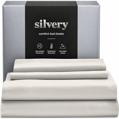 Silvery Silver Infused Bed Sheets Set - Ultra-Soft Temperature-Regulating Fabric with Self-Cleaning Technology™ that Stays Fresh 3X Longer for Hygienic Sleep