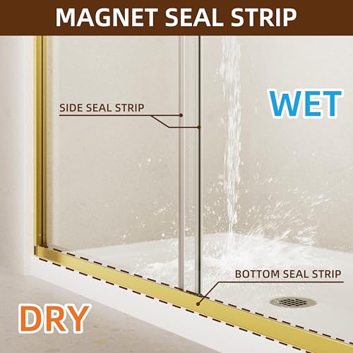 Image of Royal Guard Double Sliding Shower Door,44-48 inch W x 70 inch H,Brush Gold