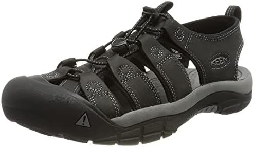 KEEN Men's Newport Closed Toe Leather Sandals, Black/Steel Grey, 11 US