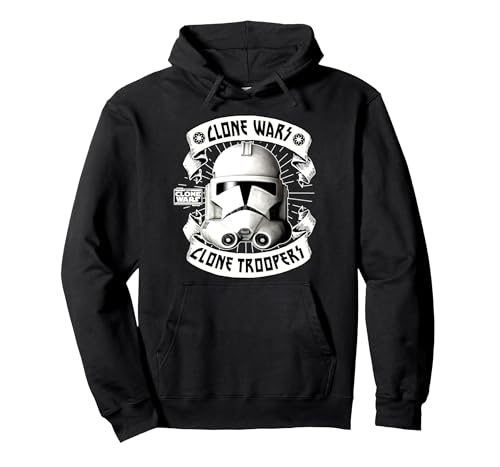 Image of Star Wars The Clone Wars Troopers Helmet Poster Pullover Hoodie, Adult Unisex, Black, Small