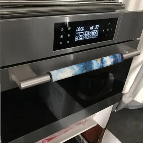 Image of Refrigerator Door Handle Covers Pack of 6 Water-Resistant Kitchen Appliance Decor Handles Washable Fabric Keep Off Fingerprints, Liquids, Smudges, Marble Light Dark Blue