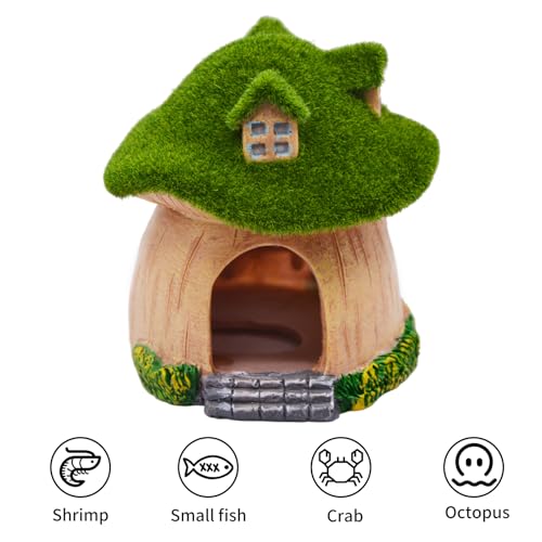Image of AnRui Green Moss Mushroom Aquarium Decor Cute Fish Tank Decorationss Resin Aquarium Decor Hideout Cave Ornament for Small Fish, Shrimp, Hermit Crab, Goldfish and Reptiles