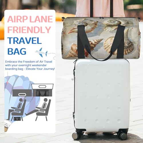 Summer Beach Theme Travel Duffel Bag for Women and Men, Starfish Seashells Sport Tote Gym Bag Carry on Weekender Overnight Bags3