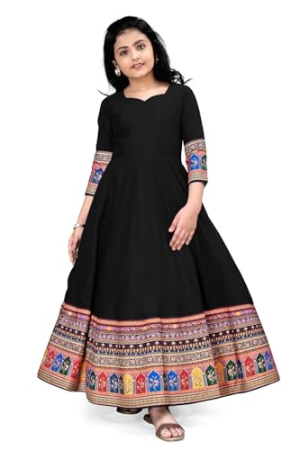 Image of Cotton Silk Long Anarkali Kurta for Girls