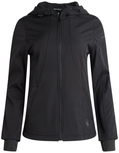 Spyder Womens Softshell Jacket - Wind and Water Resistant Grid Fleece Lined Hooded Womens Jacket For Outdoor Hiking, Size Medium, Black