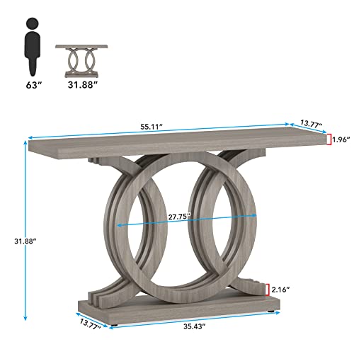 Tribesigns 55 inches Console Table with Geometric Base, Farmhouse Hallway Table, Wooden Entryway Sofa Table, Unique Long Accent Table for Decoration and Organization (Grey) by Tribesigns - Image 7