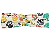 Ambesonne Dog Lover Headband, Hand Drawn Paw Print Doodles Circular Pattern Children Drawing Style Animal, Elastic and Soft Women's Bandana for Sports and Everyday Use, XS-S, Charcoal Beige