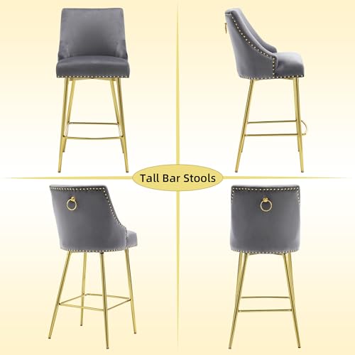 Westice US-105-217-WES01 Bar Stools Set Of 2, Modern Velvet 30 Inches Bar Height Barstools With Rivet Trim Wingback thumb #8