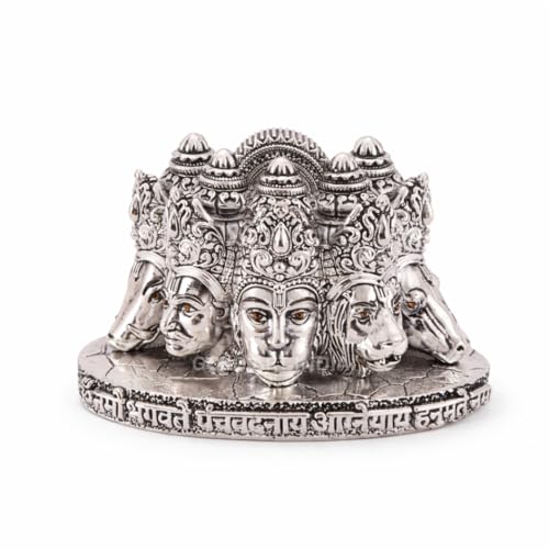 Image of Gold Art India Panchmukhi Hanuman Idol Silver Antique Finish Bust Design Decorative Murti for Home Temple, Car Dashboard, Office & Vastu Decor